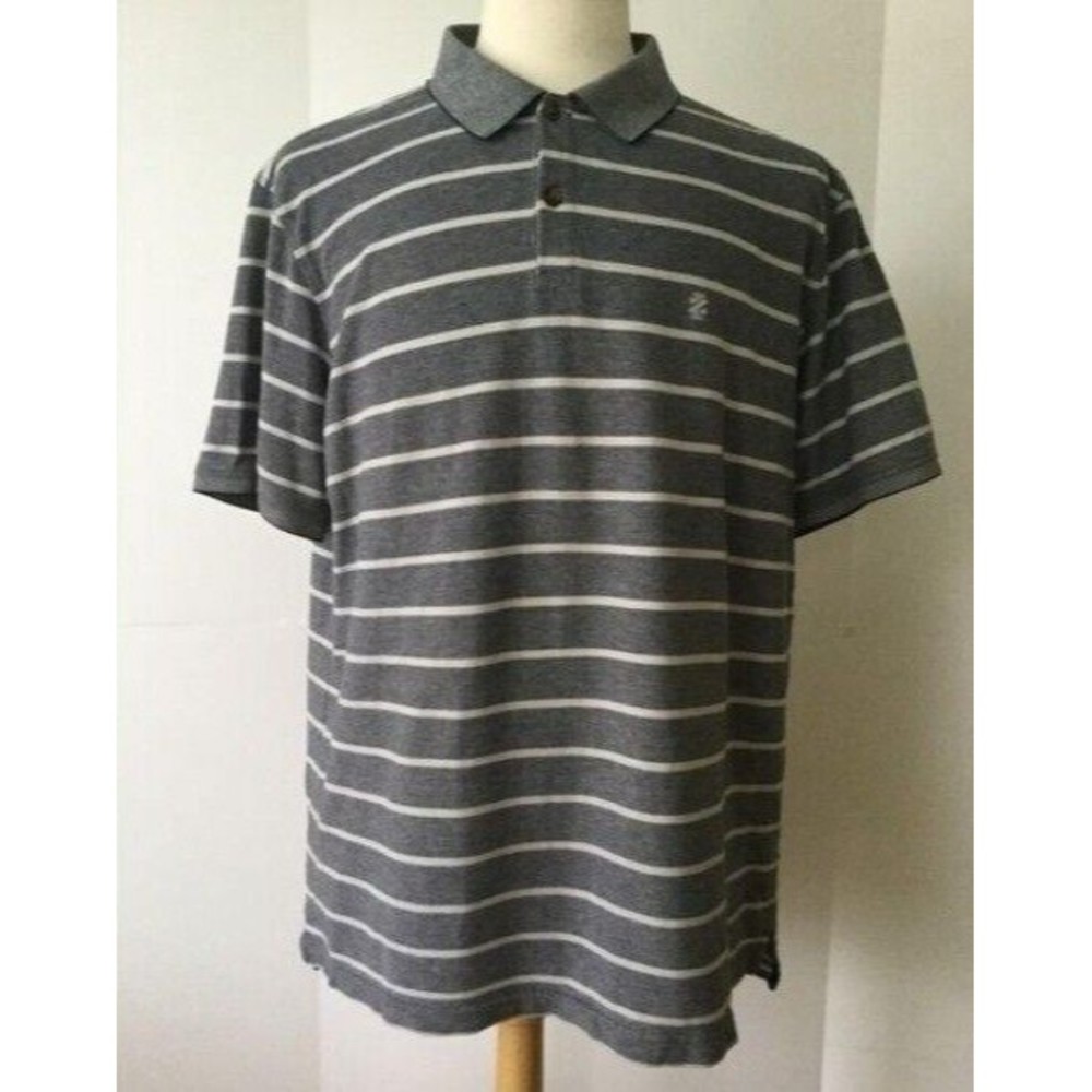 IZOD Men's 100% Cotton Classic Striped Gray Pique Polo Shirt (Size XL)